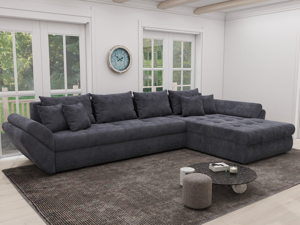 Colțar extensibil dumonde cu ladă de depozitare si sezut confortabil din spuma high-density, Loana XL Vibe Gri Antracit II 335x185 cm