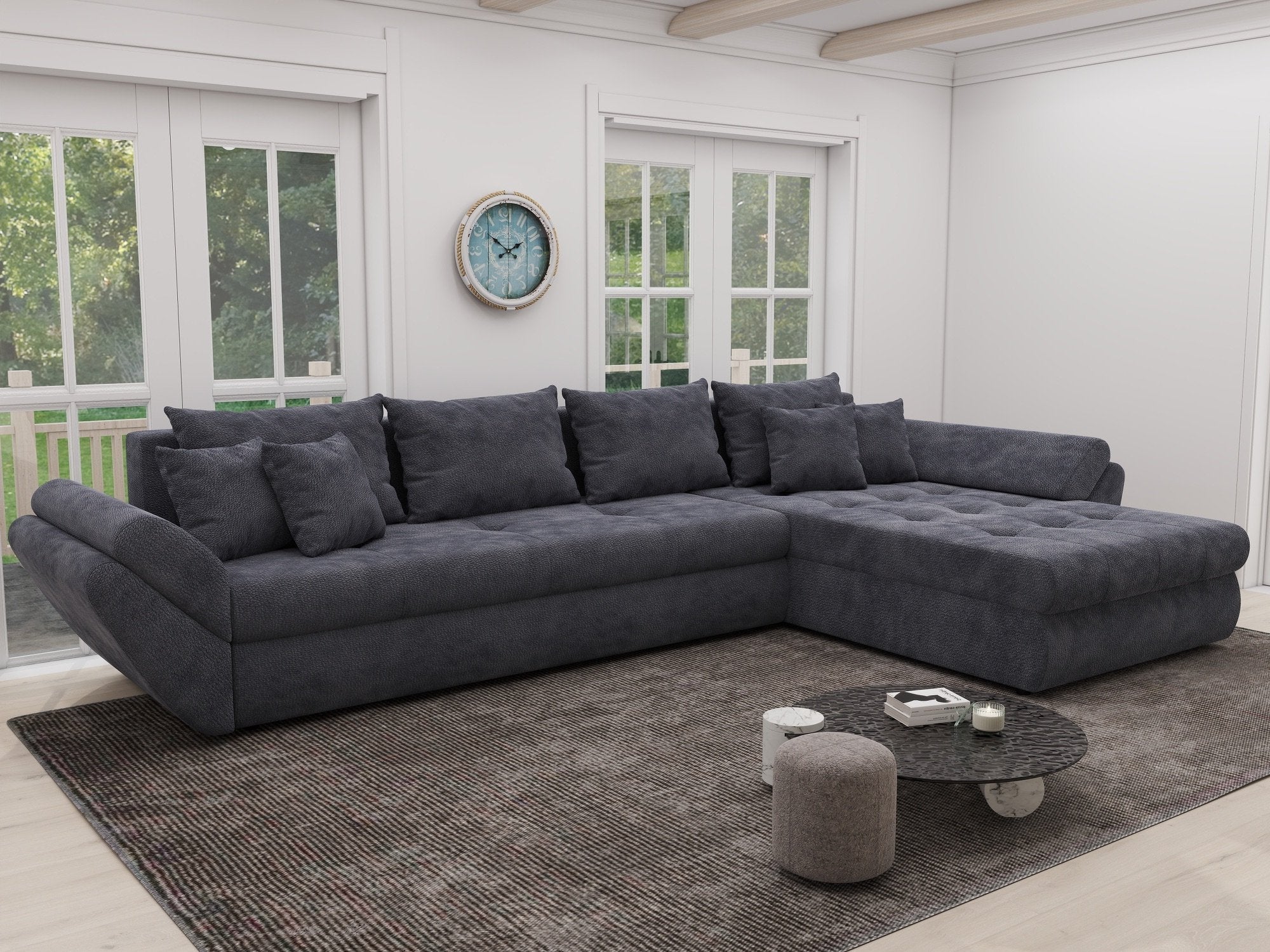 Colțar extensibil dumonde cu ladă de depozitare si sezut confortabil din spuma high-density, Loana XL Vibe Gri Antracit II 335x185 cm