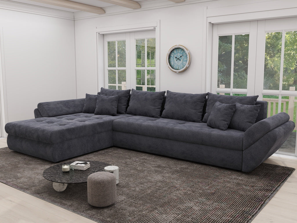 Colțar extensibil dumonde cu ladă de depozitare si sezut confortabil din spuma high-density, Loana XL Vibe Gri Antracit 335x185 cm