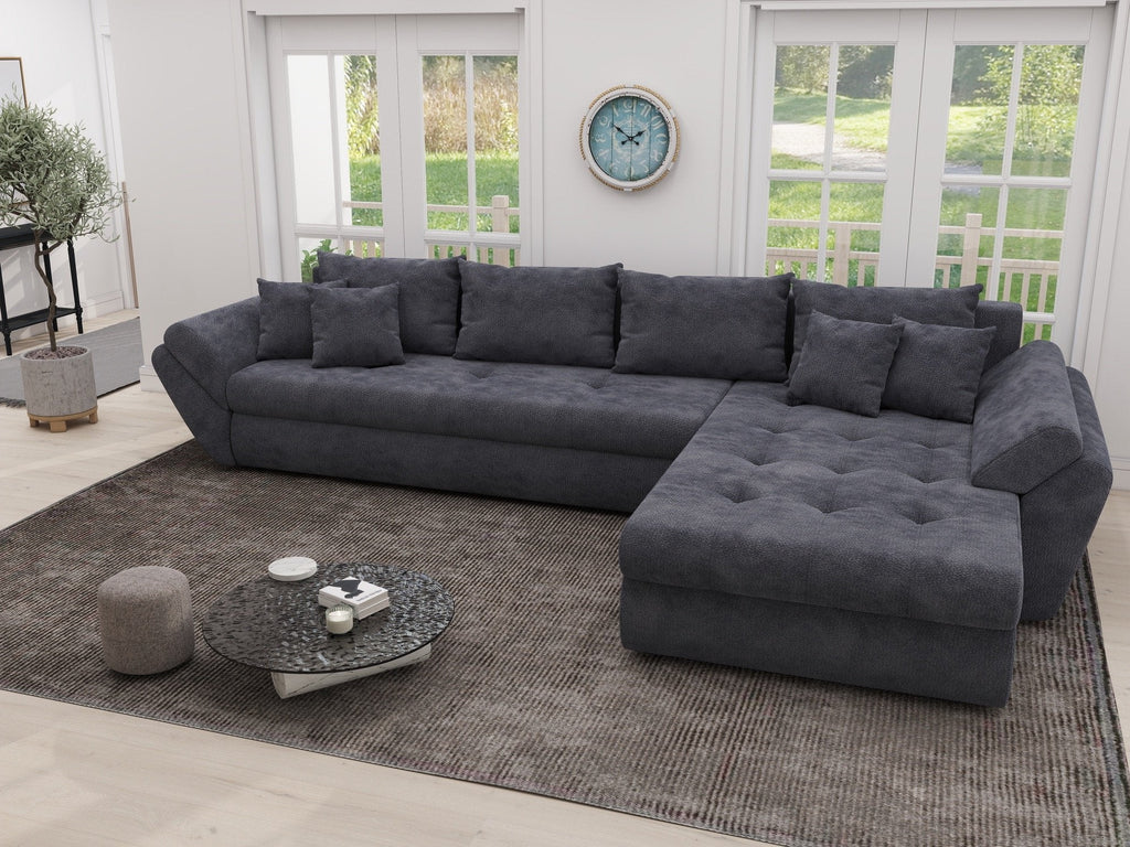 Colțar extensibil dumonde cu ladă de depozitare si sezut confortabil din spuma high-density, Loana XL Vibe Gri Antracit II 335x185 cm