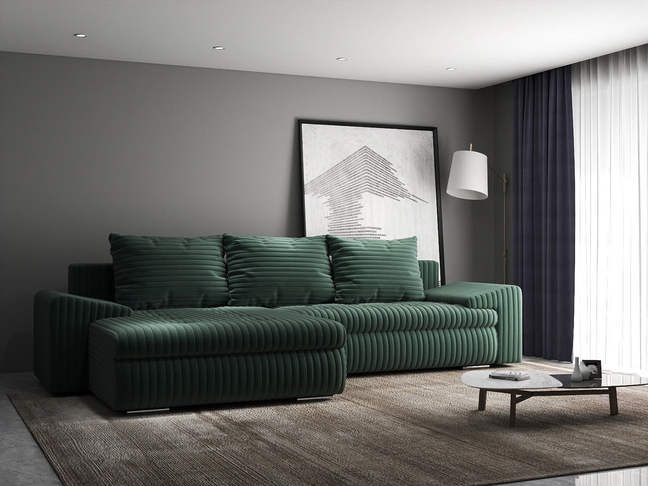 Colțar extensibil dumonde cu ladă de depozitare si sezut confortabil din spuma high-density, Leonardo Ambience Verde 260x185 cm