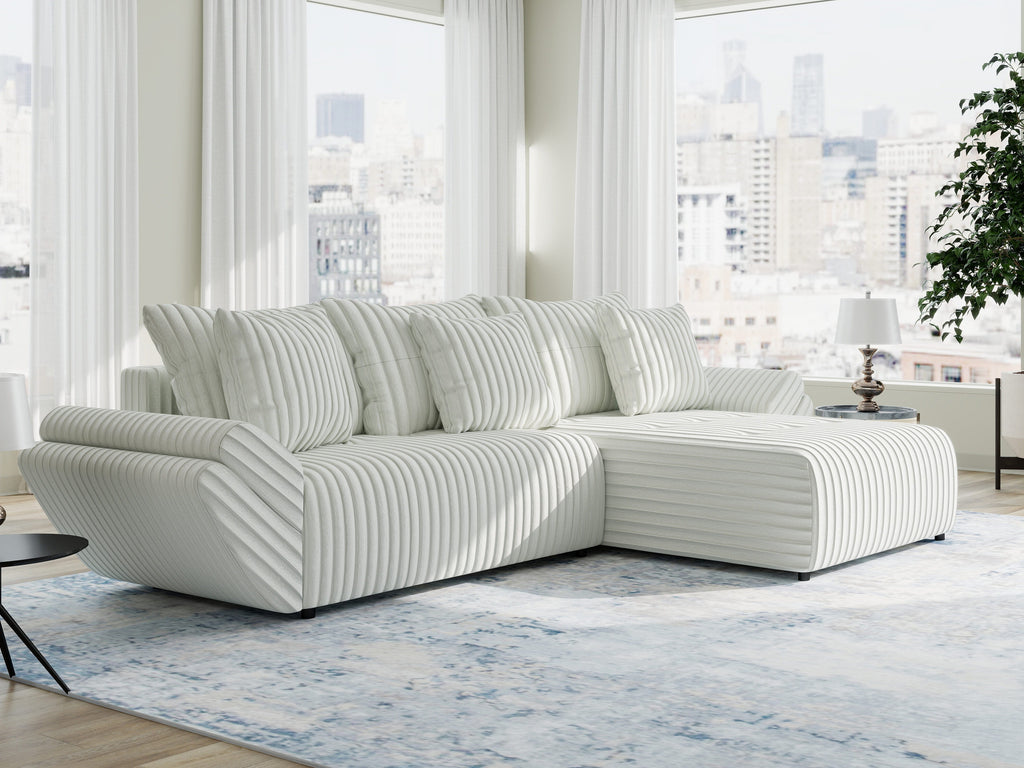 Colțar extensibil dumonde cu ladă de depozitare si sezut confortabil din spuma high-density, Berlin Ambience Alb 280x185 cm II