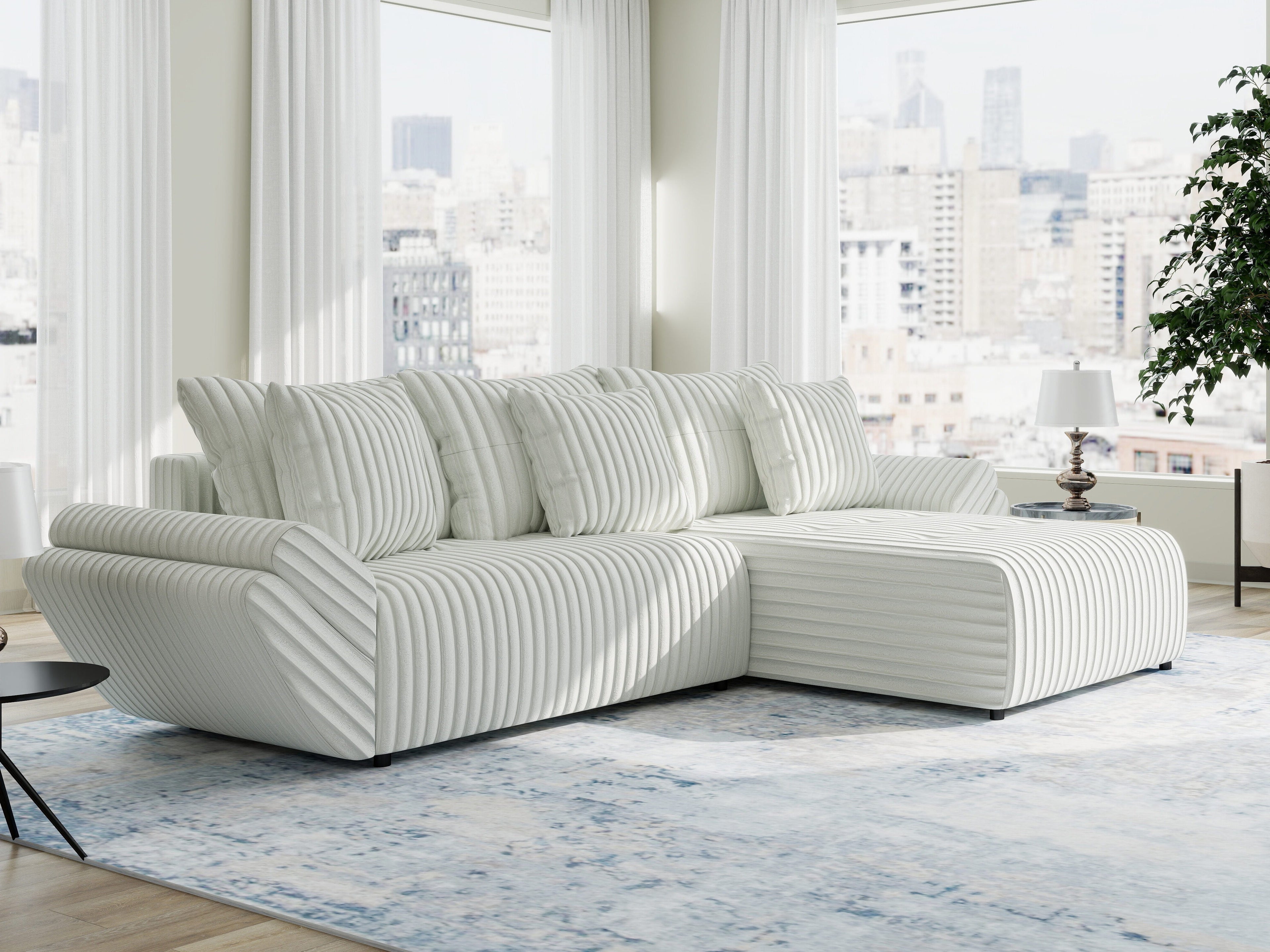 Colțar extensibil dumonde cu ladă de depozitare si sezut confortabil din spuma high-density, Berlin Ambience Alb 280x185 cm II
