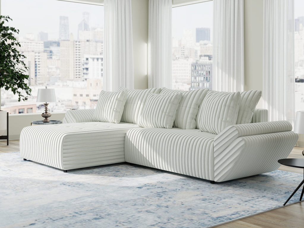 Colțar extensibil dumonde cu ladă de depozitare si sezut confortabil din spuma high-density, Berlin Ambience Alb 280x185 cm