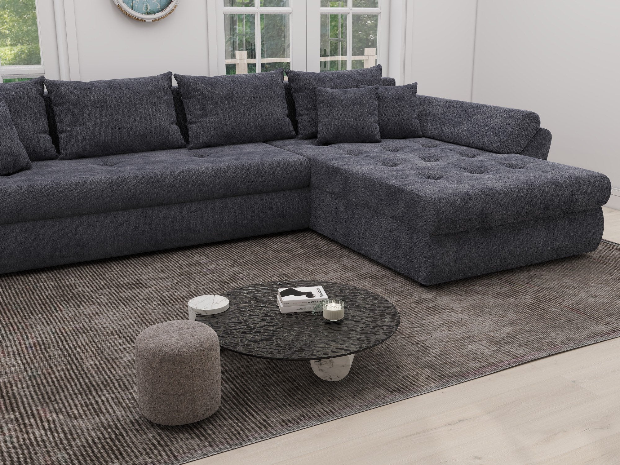 Colțar extensibil dumonde cu ladă de depozitare si sezut confortabil din spuma high-density, Loana XL Vibe Gri Antracit II 335x185 cm