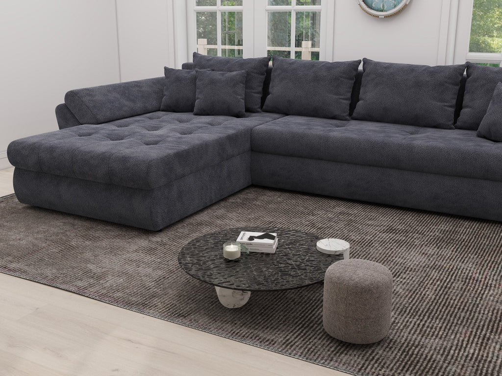 Colțar extensibil dumonde cu ladă de depozitare si sezut confortabil din spuma high-density, Loana XL Vibe Gri Antracit 335x185 cm