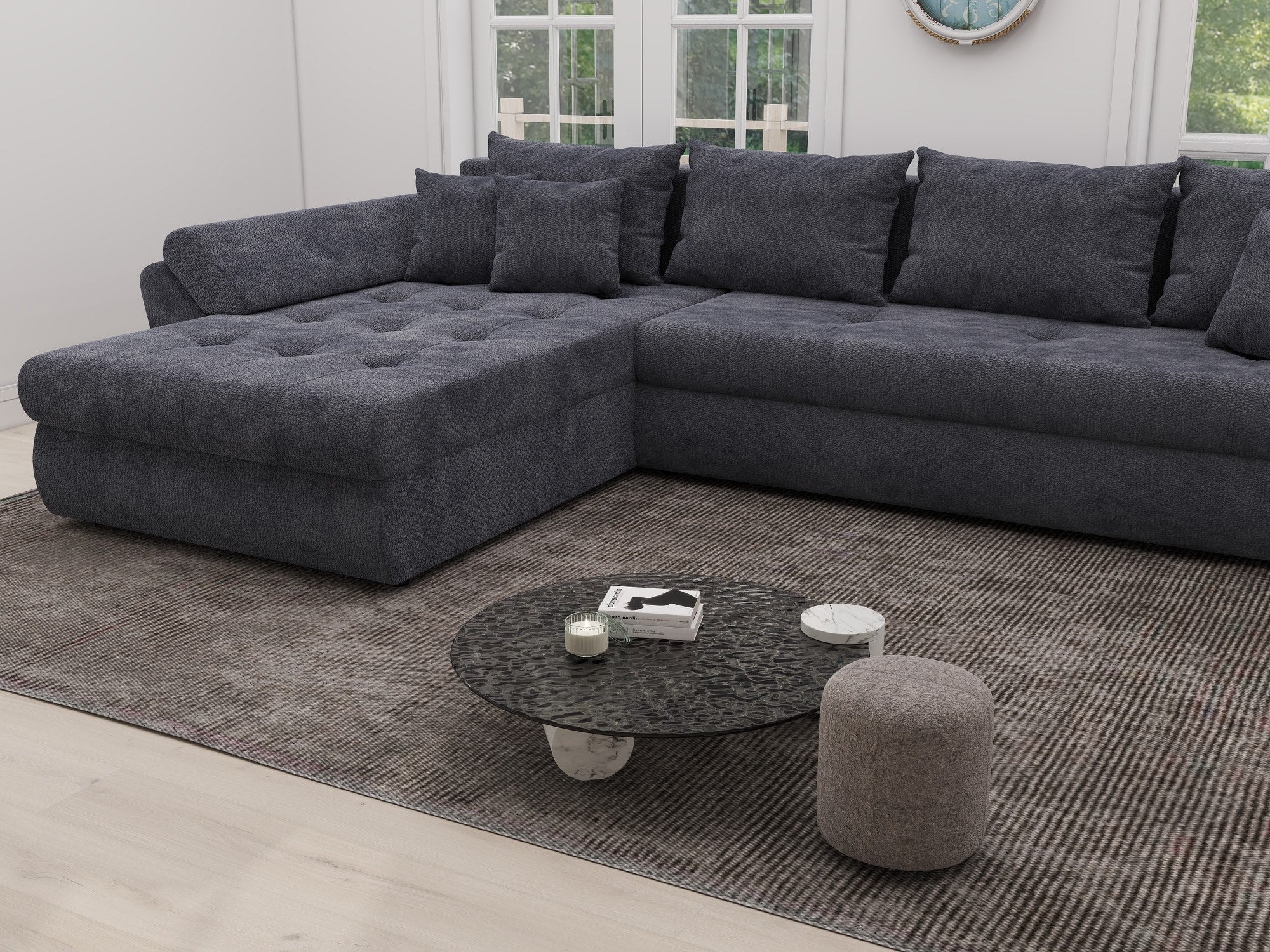 Colțar extensibil dumonde cu ladă de depozitare si sezut confortabil din spuma high-density, Loana XL Vibe Gri Antracit 335x185 cm