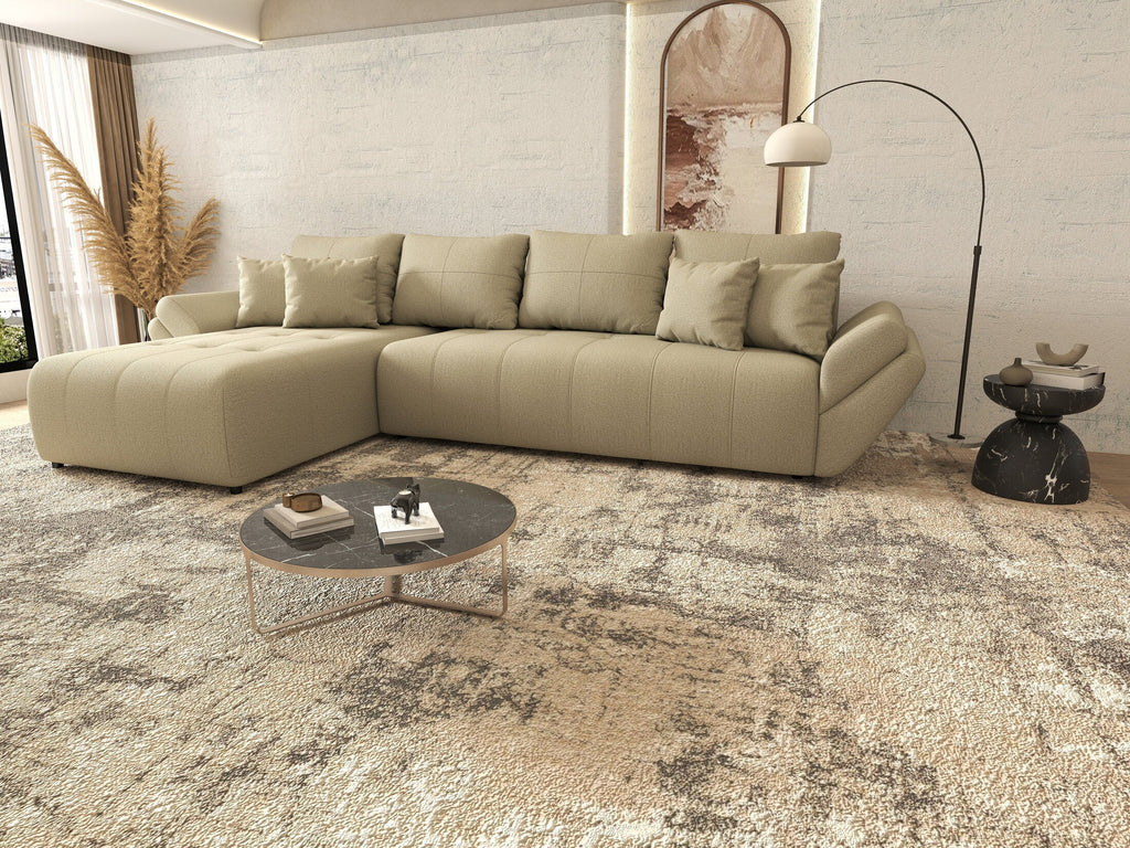 Colțar extensibil dumonde cu ladă de depozitare si sezut confortabil din spuma high-density, Berlin XL Enjoy Camel 350x185 cm