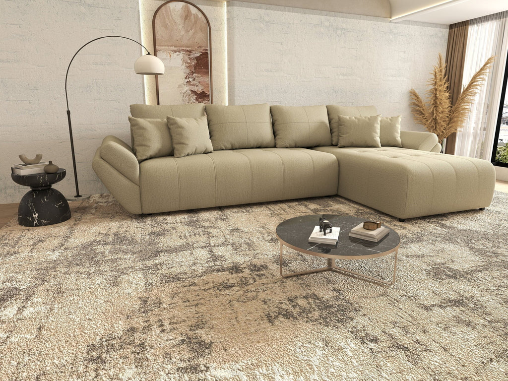 Colțar extensibil dumonde cu ladă de depozitare si sezut confortabil din spuma high-density, Berlin XL Enjoy Camel 350x185 cm II
