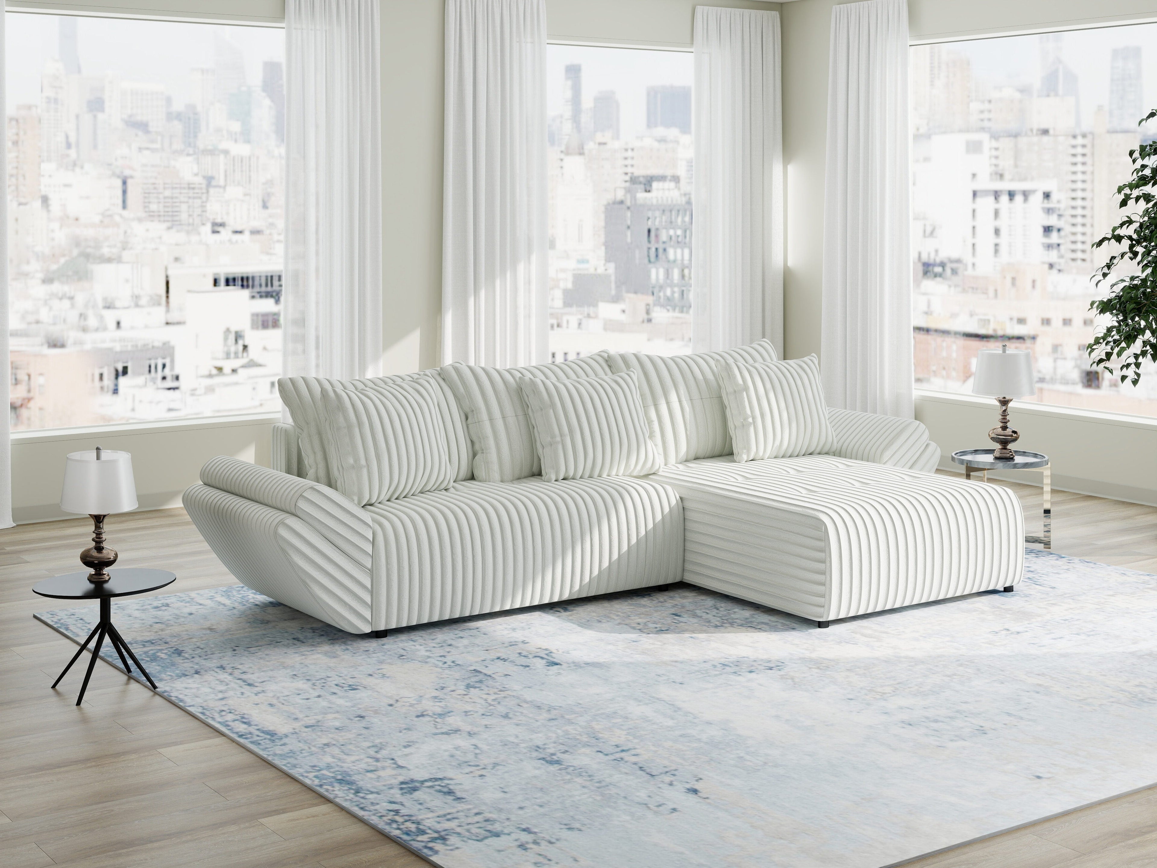 Colțar extensibil dumonde cu ladă de depozitare si sezut confortabil din spuma high-density, Berlin Ambience Alb 280x185 cm II