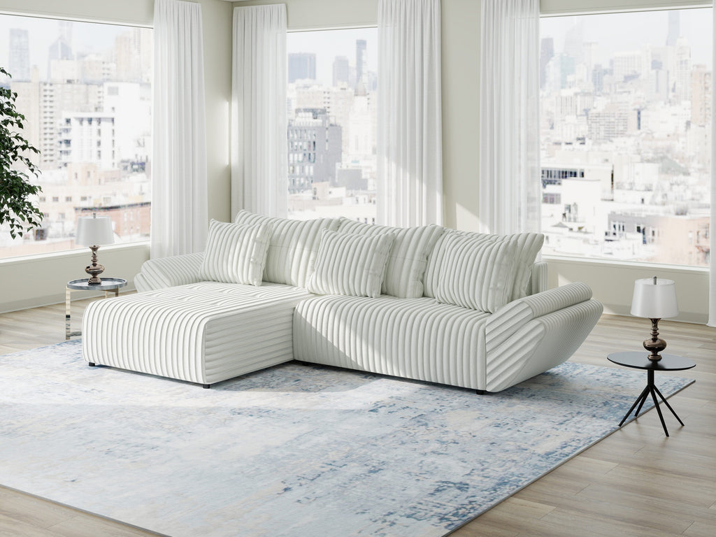 Colțar extensibil dumonde cu ladă de depozitare si sezut confortabil din spuma high-density, Berlin Ambience Alb 280x185 cm