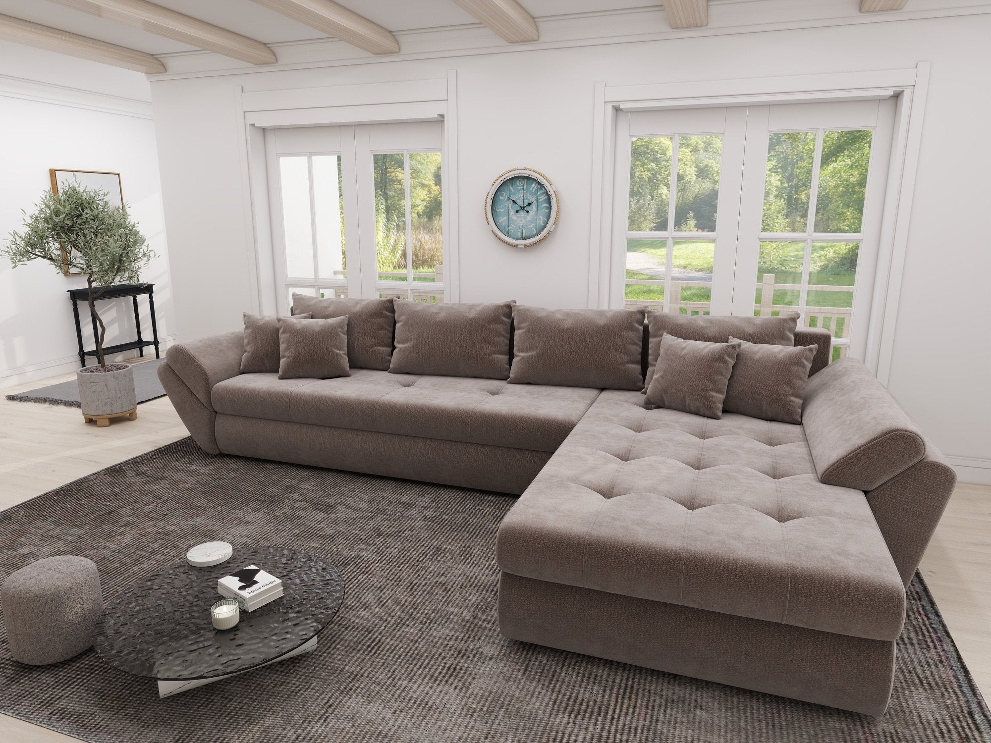 Colțar extensibil dumonde cu ladă de depozitare si sezut confortabil din spuma high-density, Loana XL Vibe Maro II 335x185 cm