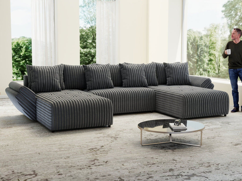 Colțar extensibil dumonde cu ladă de depozitare si sezut confortabil din spuma high-density, Berlin U Ambience Grey 380x180 cm