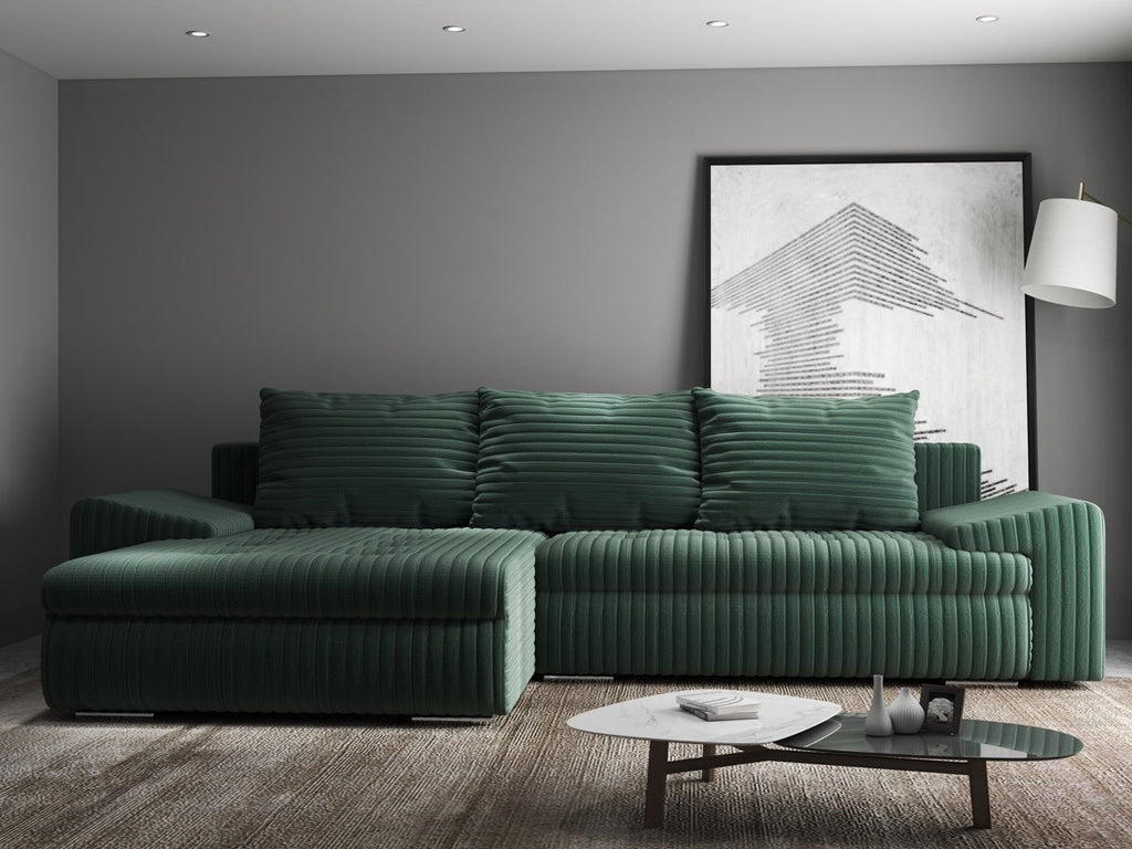 Colțar extensibil dumonde cu ladă de depozitare si sezut confortabil din spuma high-density, Leonardo Ambience Verde 260x185 cm