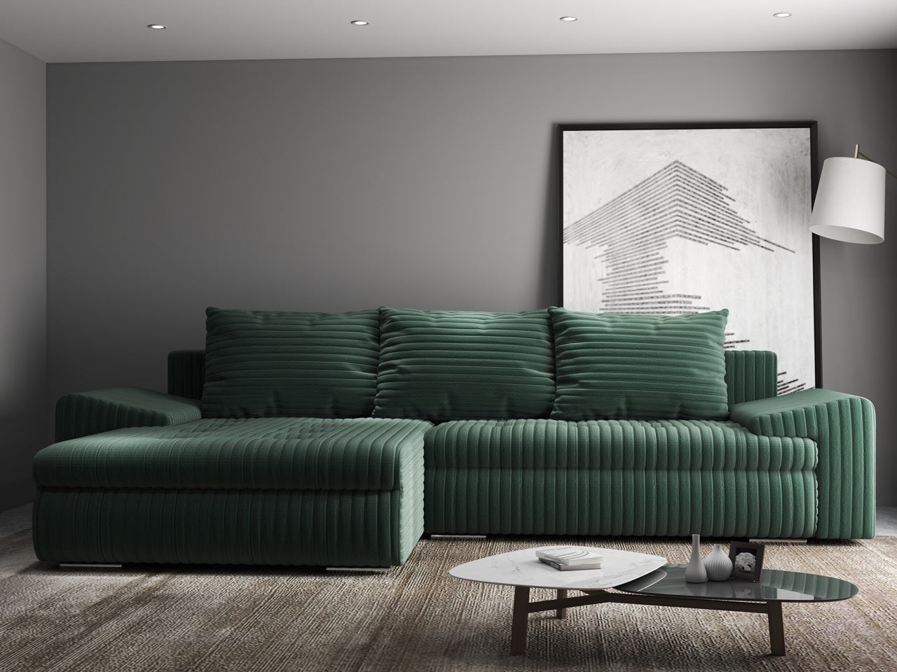 Colțar extensibil dumonde cu ladă de depozitare si sezut confortabil din spuma high-density, Leonardo Ambience Verde 260x185 cm