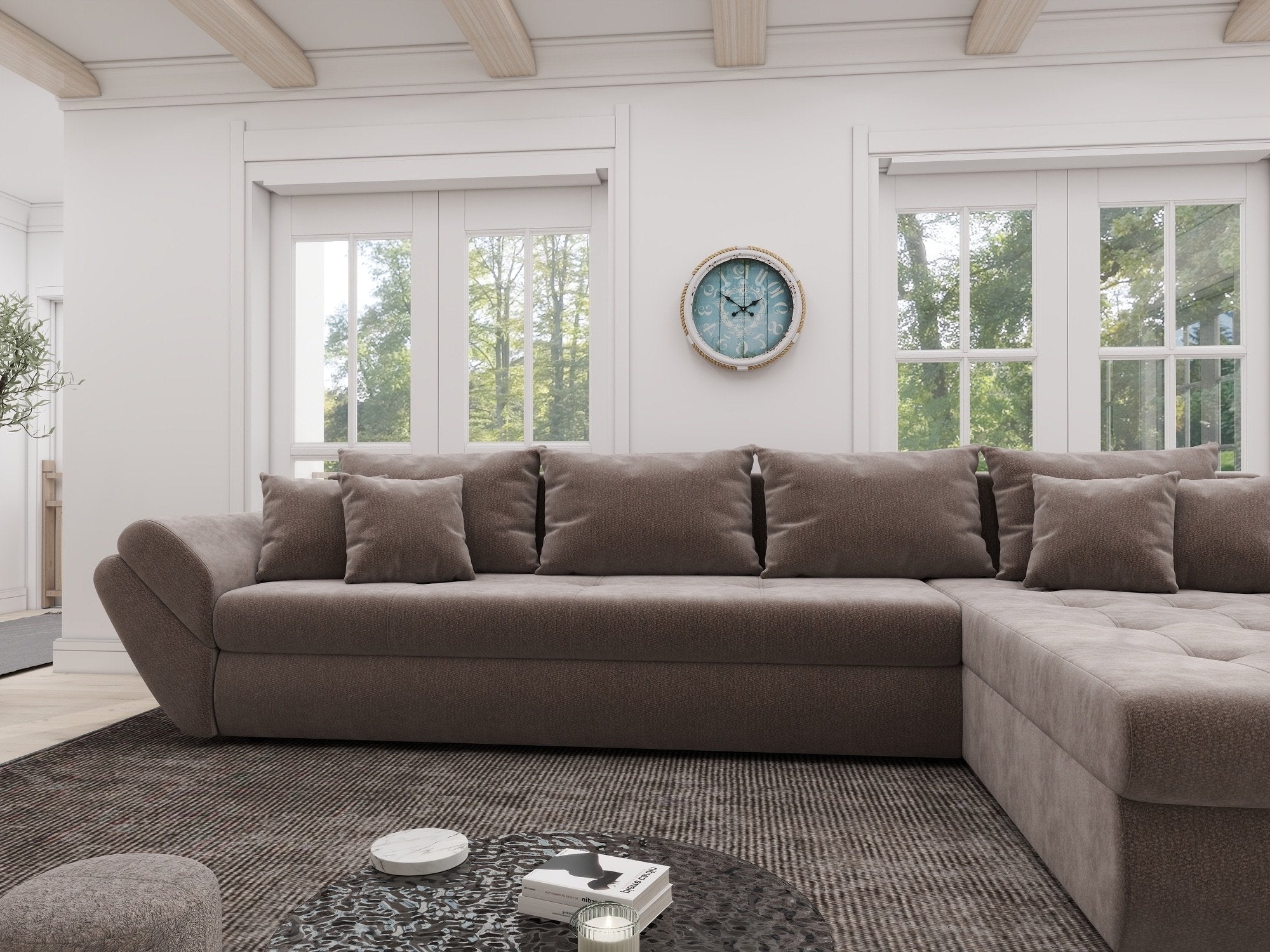 Colțar extensibil dumonde cu ladă de depozitare si sezut confortabil din spuma high-density, Loana XL Vibe Maro II 335x185 cm
