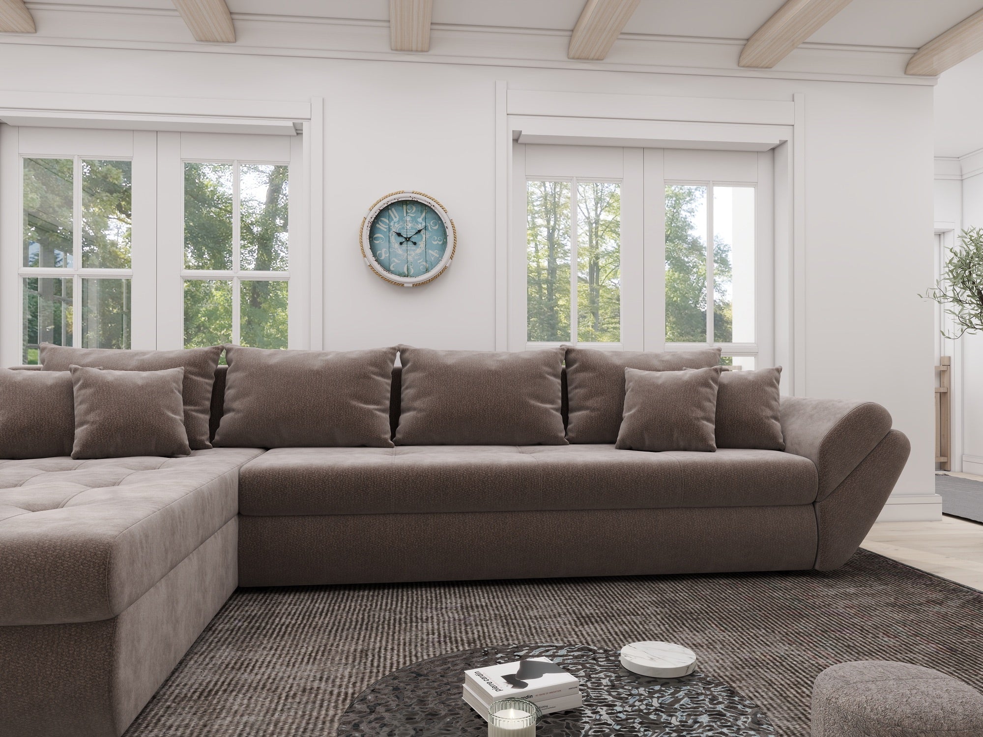 Colțar extensibil dumonde cu ladă de depozitare si sezut confortabil din spuma high-density, Loana XL Vibe Maro 335x185 cm