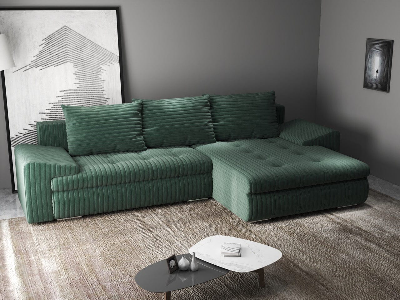 Colțar extensibil dumonde cu ladă de depozitare si sezut confortabil din spuma high-density, Leonardo Ambience Verde 260x185 cm II