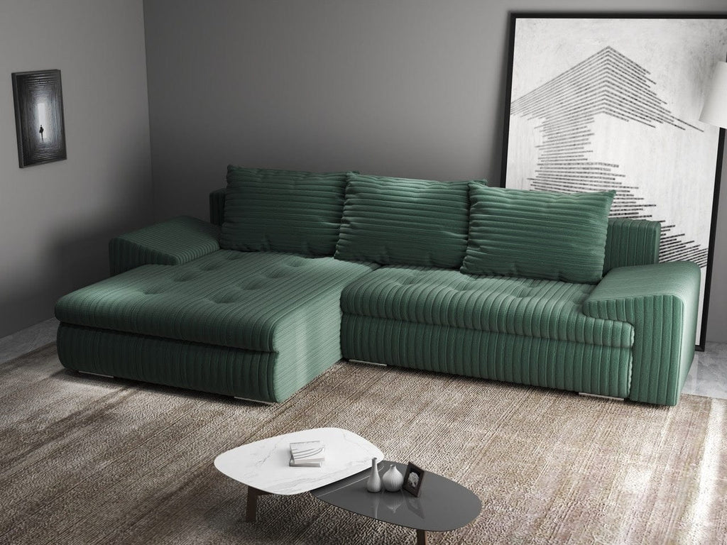Colțar extensibil dumonde cu ladă de depozitare si sezut confortabil din spuma high-density, Leonardo Ambience Verde 260x185 cm