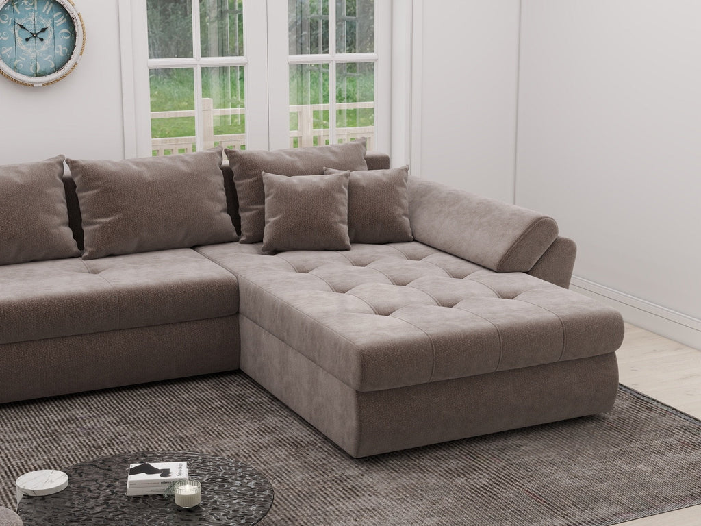 Colțar extensibil dumonde cu ladă de depozitare si sezut confortabil din spuma high-density, Loana XL Vibe Maro II 335x185 cm