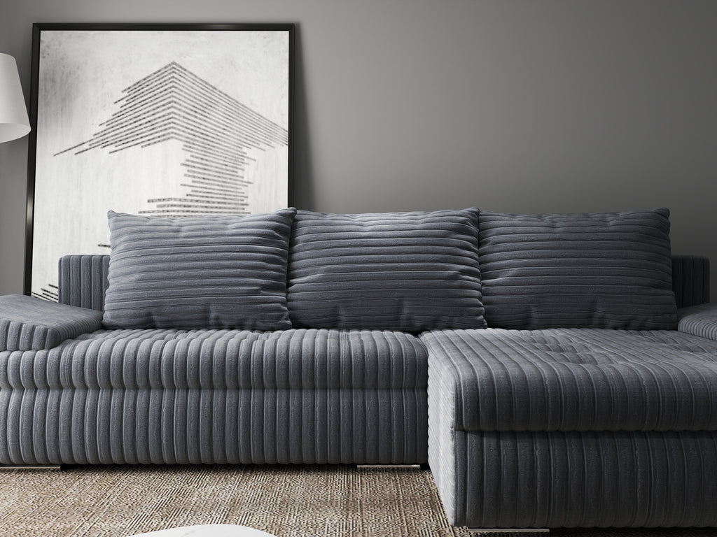 Colțar extensibil dumonde cu ladă de depozitare si sezut confortabil din spuma high-density, Leonardo Ambience Gri 260x185 cm II