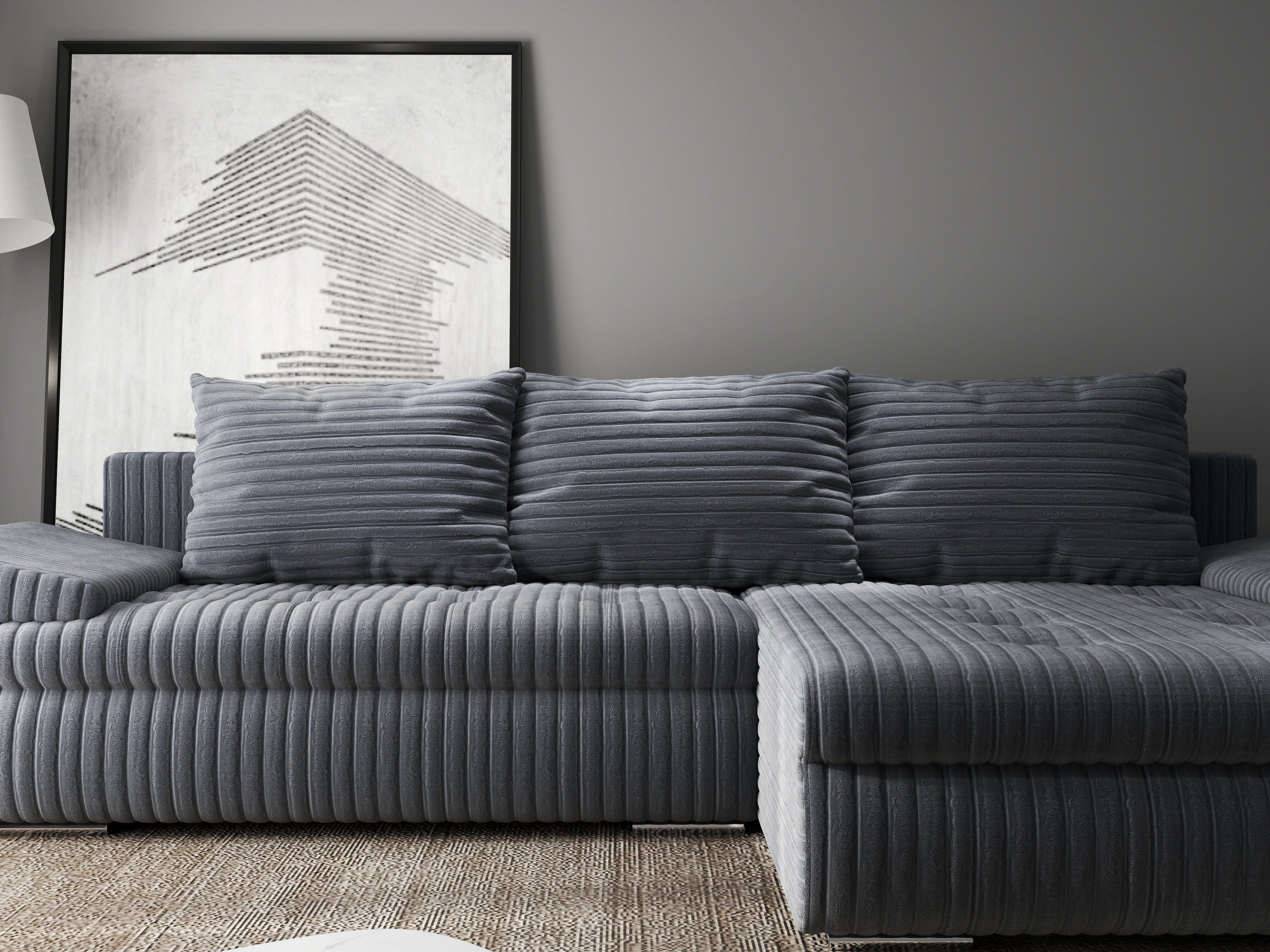 Colțar extensibil dumonde cu ladă de depozitare si sezut confortabil din spuma high-density, Leonardo Ambience Gri 260x185 cm II