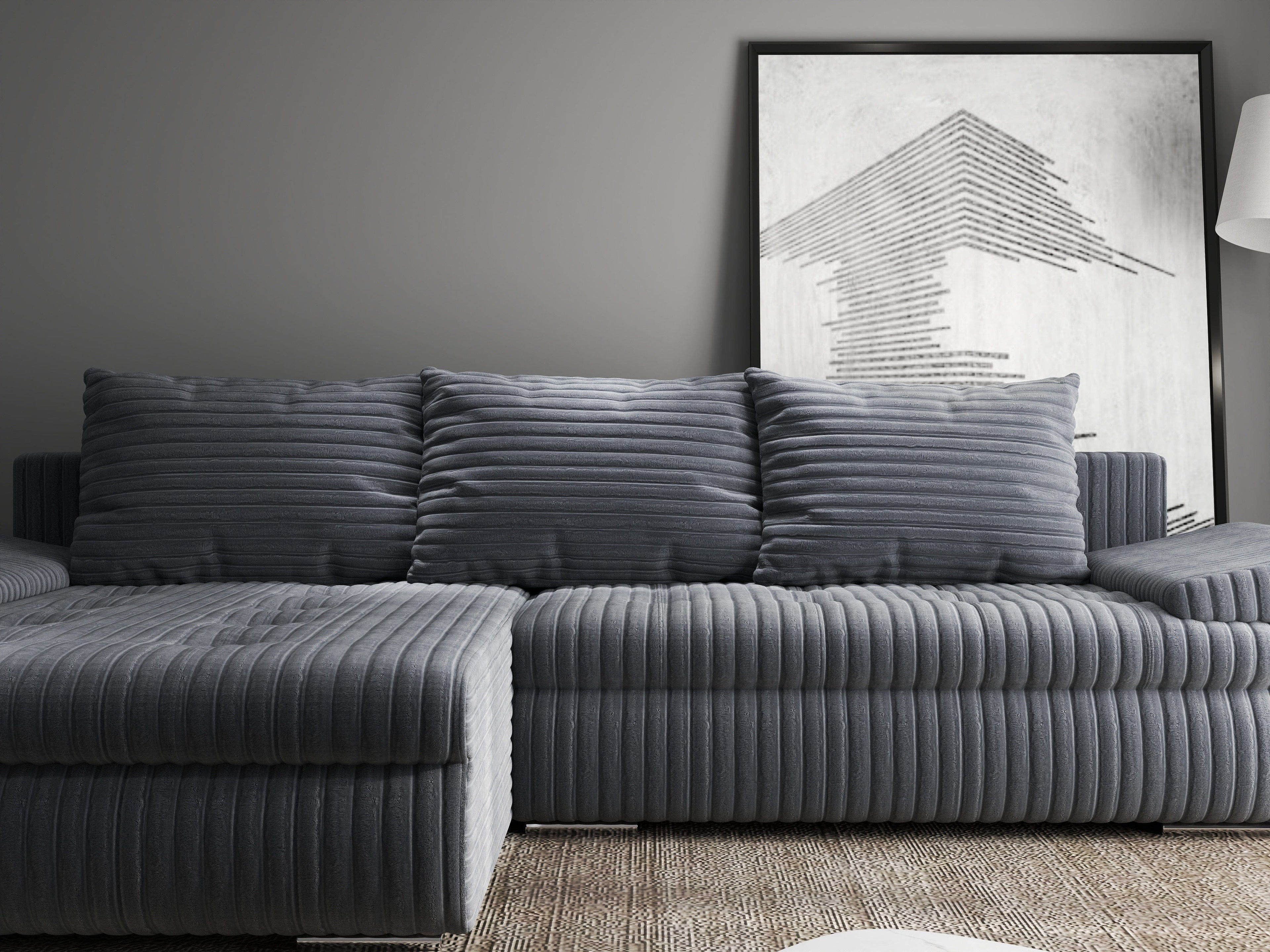 Colțar extensibil dumonde cu ladă de depozitare si sezut confortabil din spuma high-density, Leonardo Ambience Gri 260x185 cm