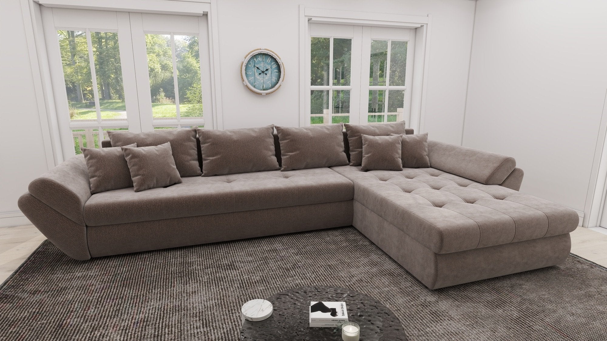 Colțar extensibil dumonde cu ladă de depozitare si sezut confortabil din spuma high-density, Loana XL Vibe Maro II 335x185 cm