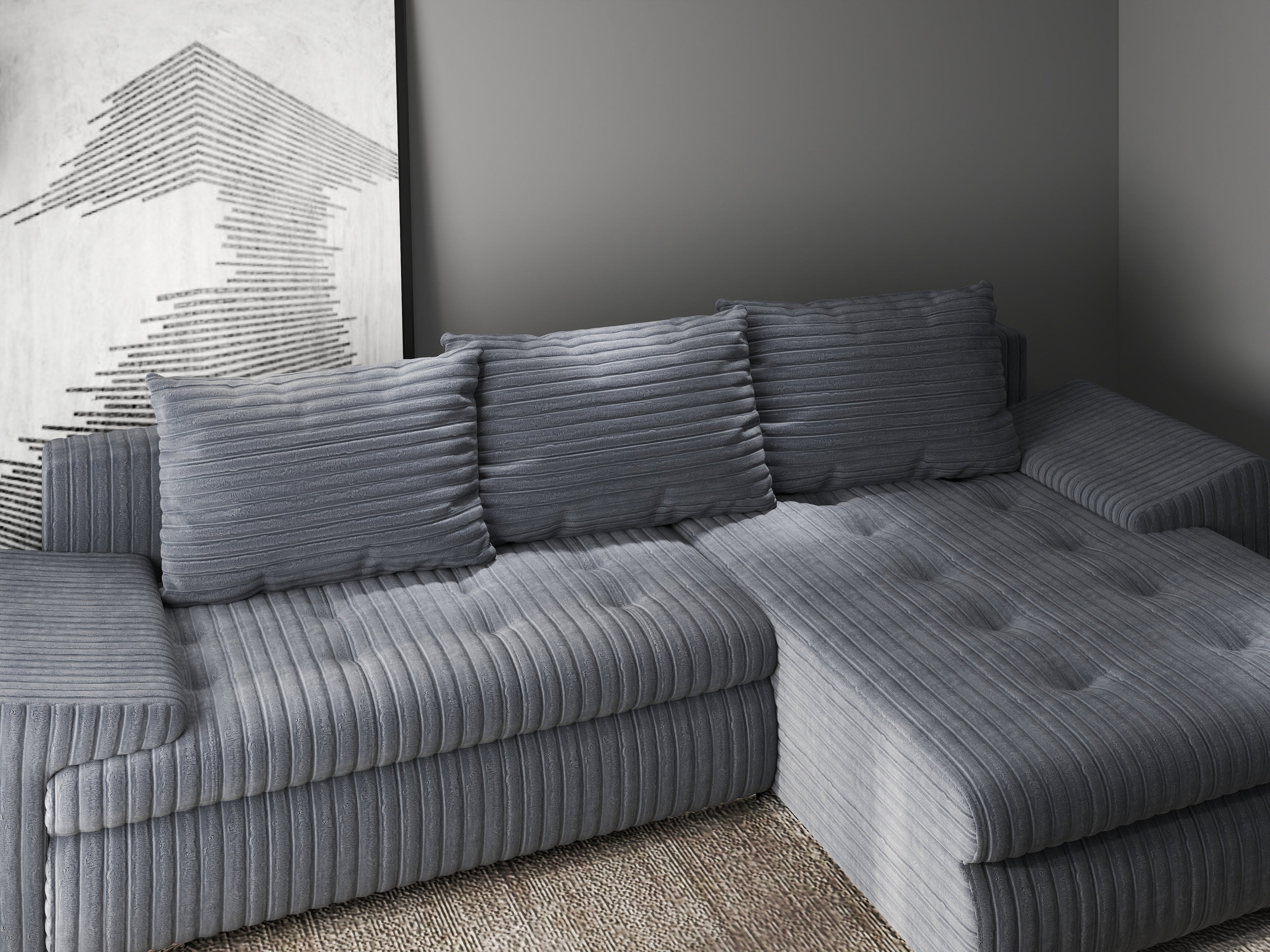 Colțar extensibil dumonde cu ladă de depozitare si sezut confortabil din spuma high-density, Leonardo Ambience Gri 260x185 cm II