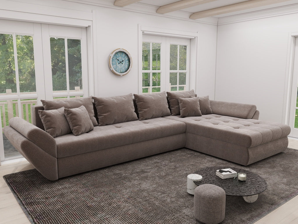Colțar extensibil dumonde cu ladă de depozitare si sezut confortabil din spuma high-density, Loana XL Vibe Maro II 335x185 cm
