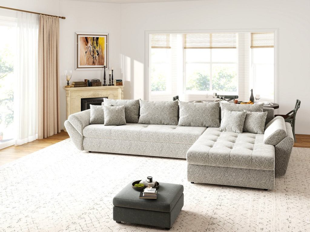 Colțar extensibil dumonde cu ladă de depozitare si sezut confortabil din spuma high-density, Loana XL Arena Bej 02 II 335x185 cm