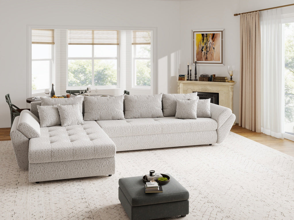 Colțar extensibil dumonde cu ladă de depozitare si sezut confortabil din spuma high-density, Loana XL Jaguar Gri 335x185 cm