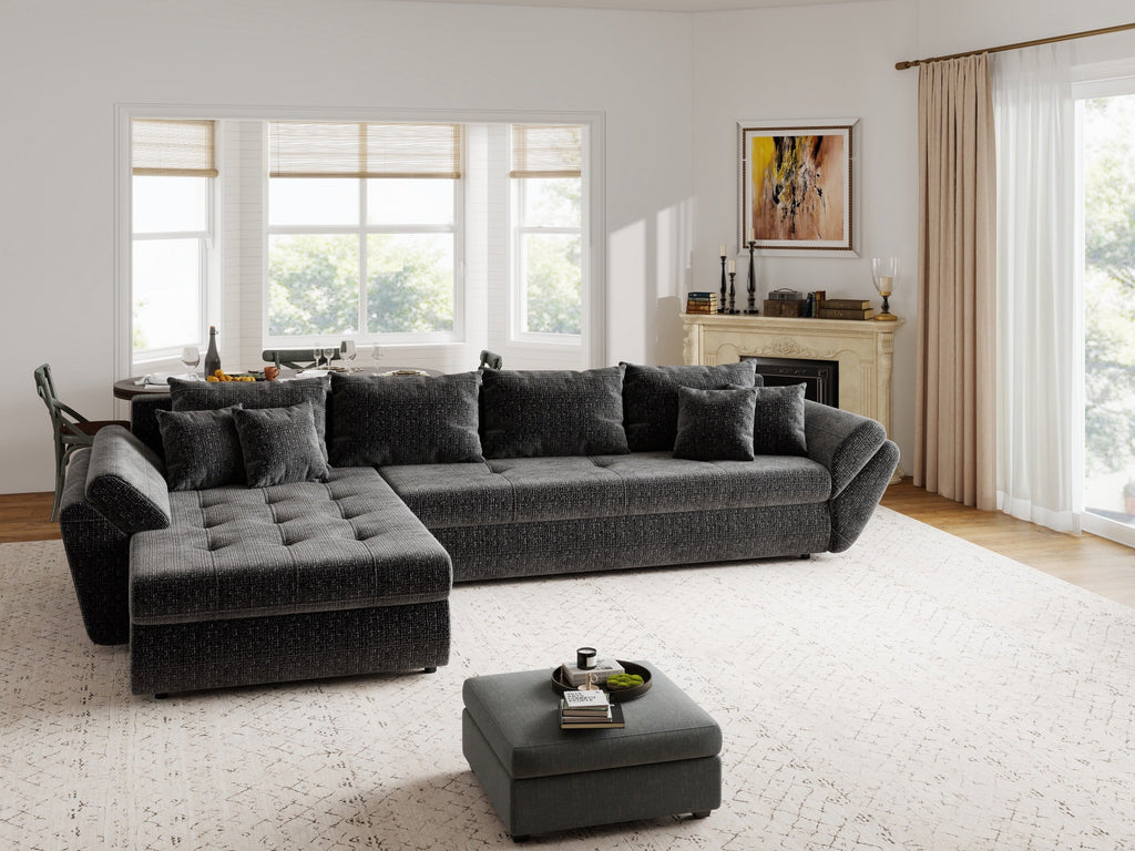 Colțar extensibil dumonde cu ladă de depozitare si sezut confortabil din spuma high-density, Loana XL Cremona Gri Antracit 335x185 cm