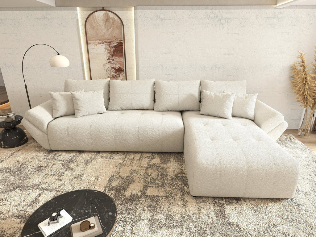 Colțar extensibil dumonde cu ladă de depozitare si sezut confortabil din spuma high-density, Berlin XL Euphoria Ivory 350x185 cm II
