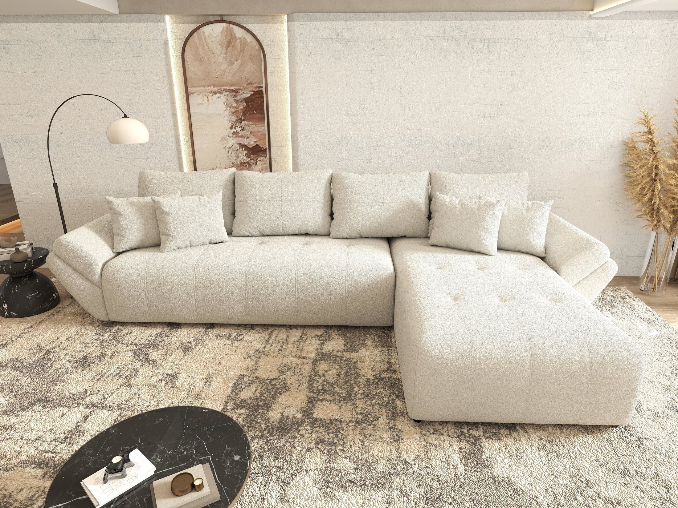 Colțar extensibil dumonde cu ladă de depozitare si sezut confortabil din spuma high-density, Berlin XL Euphoria Ivory 350x185 cm II