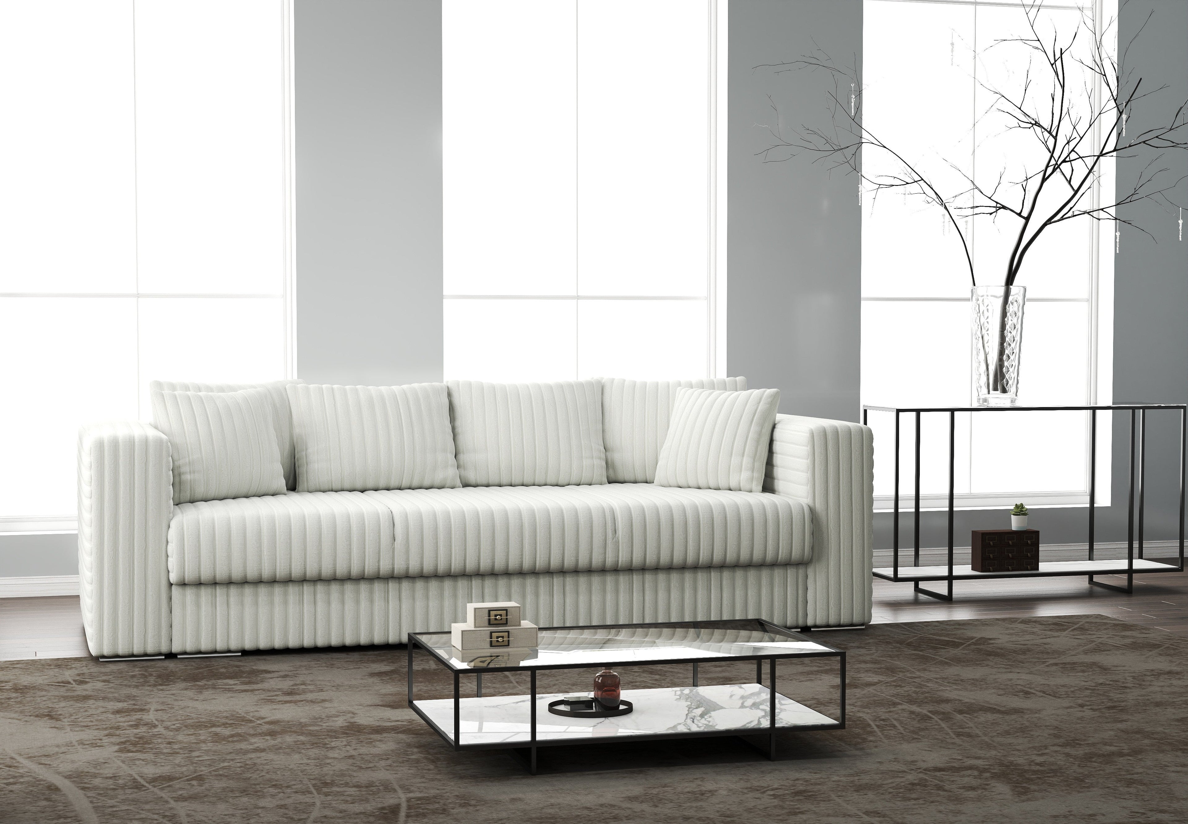 Canapea extensibilă dumonde cu ladă de depozitare si sezut confortabil din spuma high-density, Gloria Ambience Ivory 240x100 cm