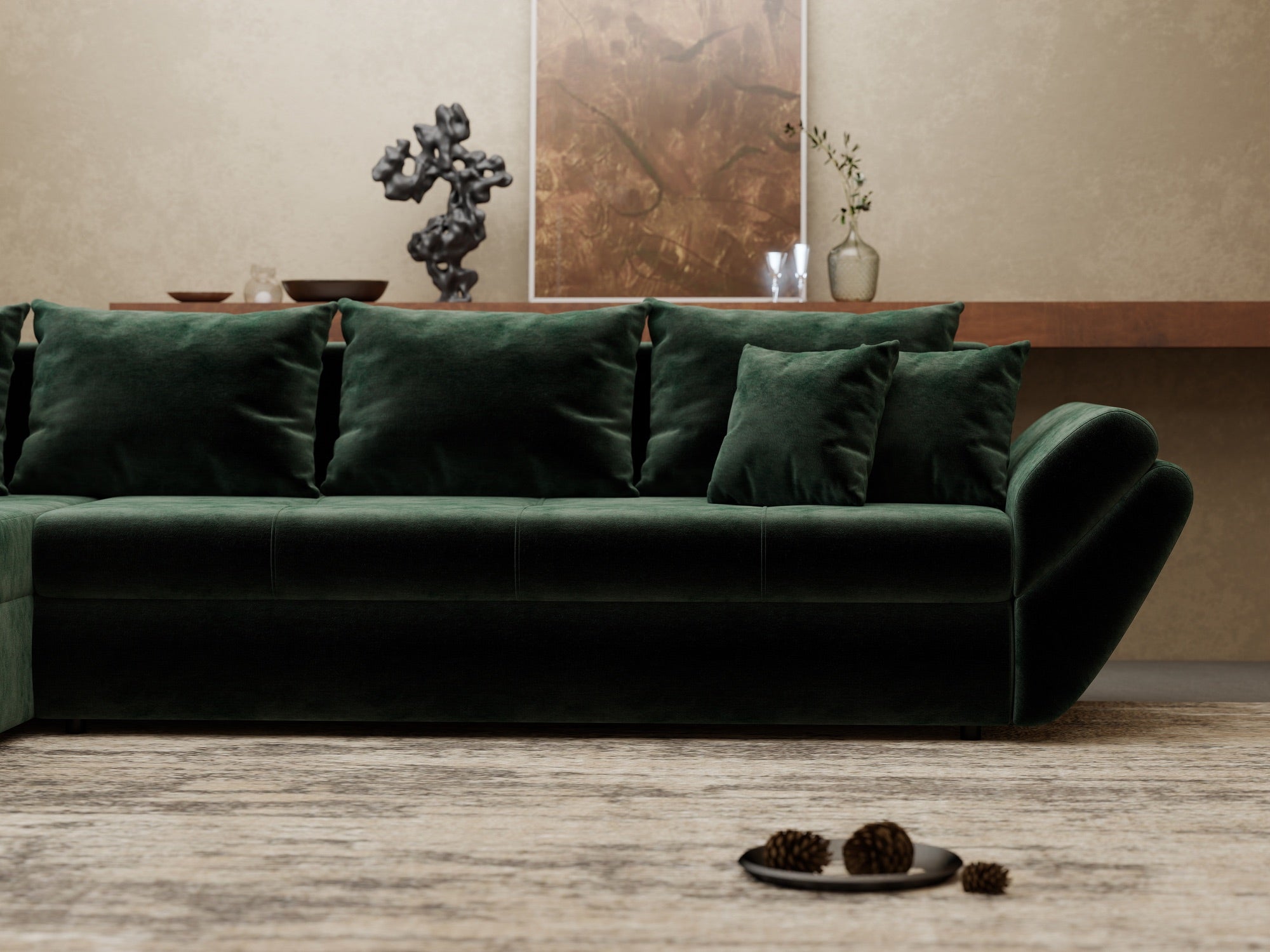 Colțar extensibil dumonde cu ladă de depozitare si sezut confortabil din spuma high-density, Loana XL Monolith Verde 335x185 cm