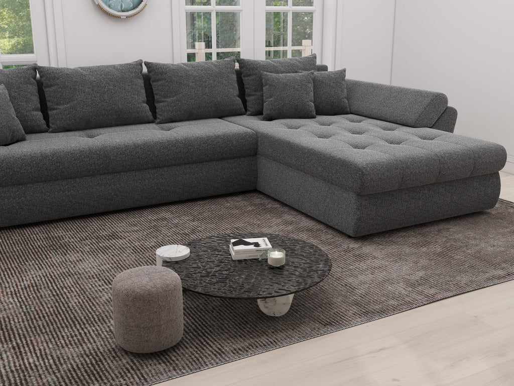 Colțar extensibil dumonde cu ladă de depozitare si sezut confortabil din spuma high-density, Loana XL Monte Gri 90 II 335x185 cm
