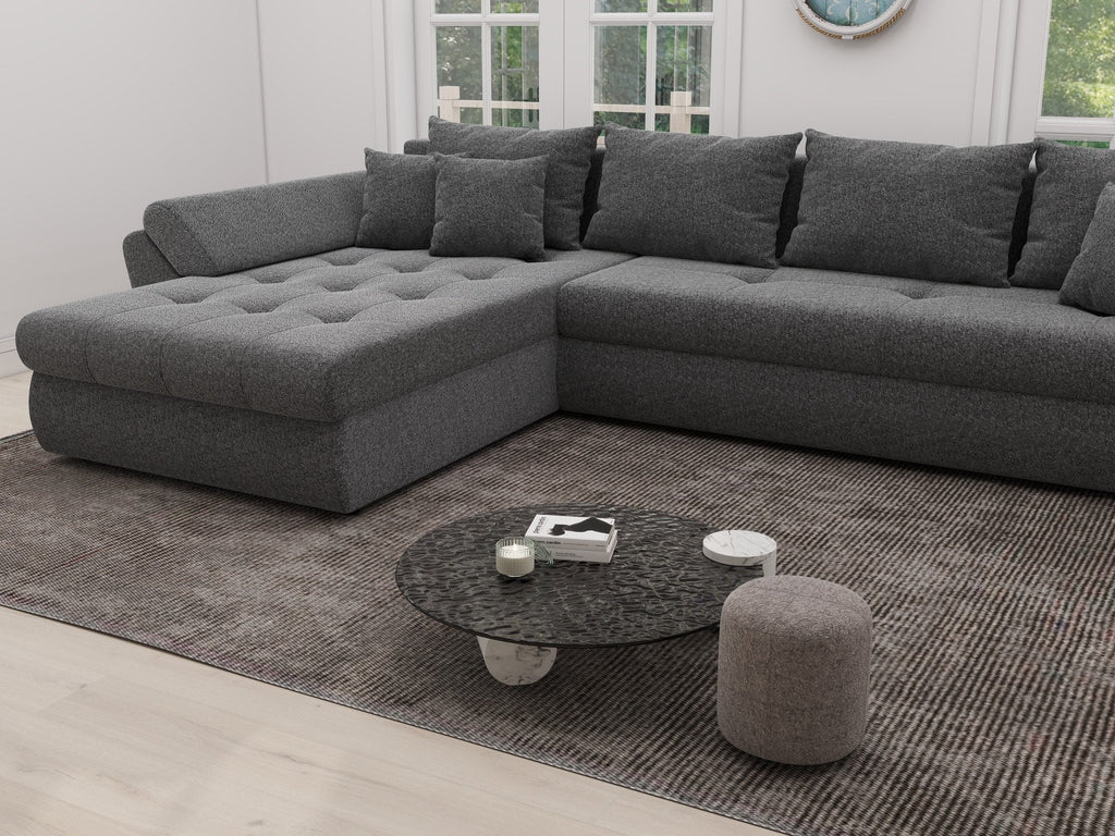 Colțar extensibil dumonde cu ladă de depozitare si sezut confortabil din spuma high-density, Loana XL Monte Gri 90 335x185 cm
