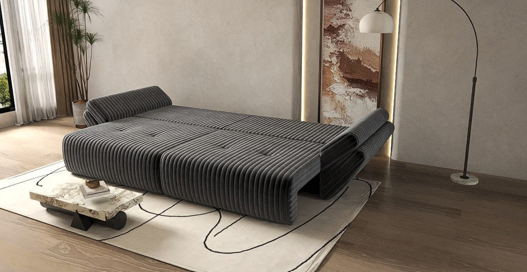 Canapea extensibilă dumonde cu ladă de depozitare si sezut confortabil din spuma high-density, Berlin Ambience Grey 300x100 cm