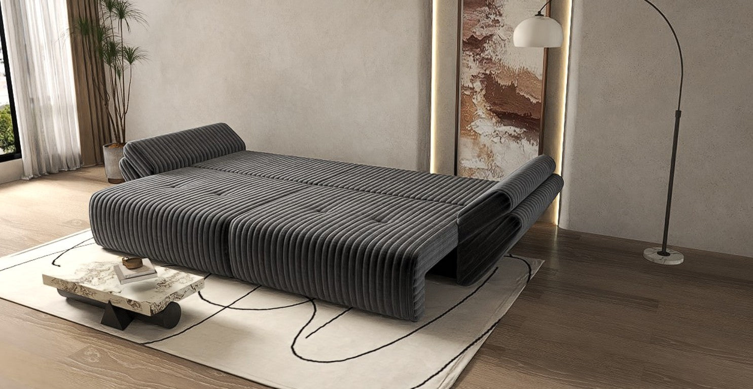 Canapea extensibilă dumonde cu ladă de depozitare si sezut confortabil din spuma high-density, Berlin Ambience Grey 300x100 cm