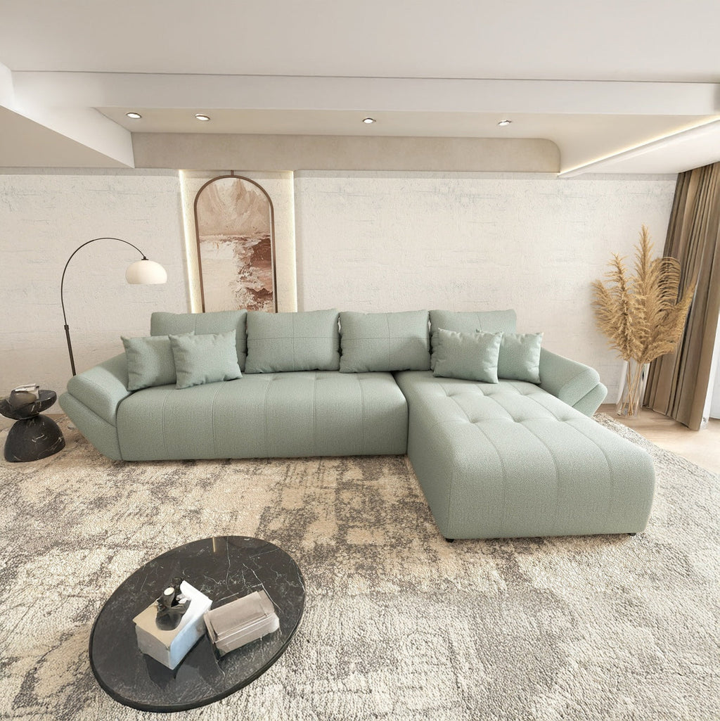 Colțar extensibil dumonde cu ladă de depozitare si sezut confortabil din spuma high-density, Berlin XL Enjoy Mint 350x185 cm II