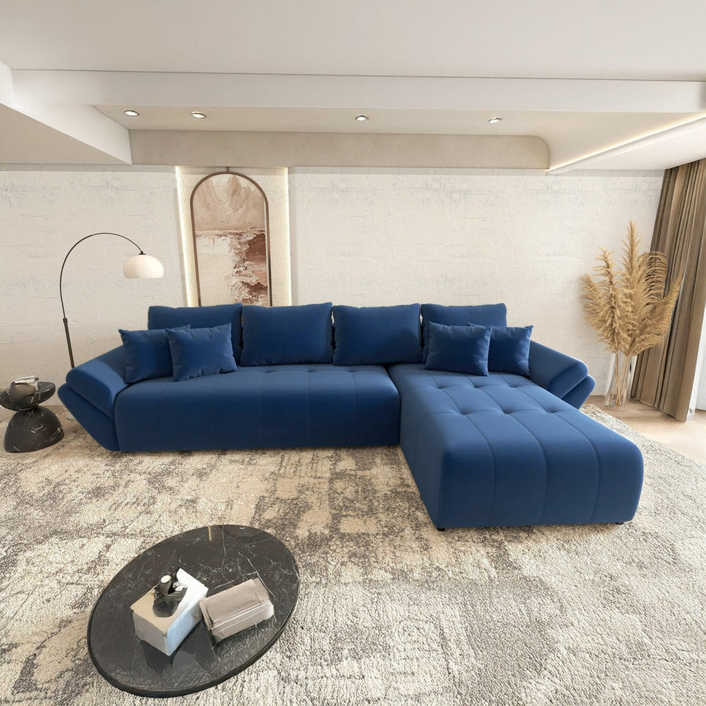 Colțar extensibil dumonde cu ladă de depozitare si sezut confortabil din spuma high-density, Berlin XL Royal Albastru 350x185 cm II