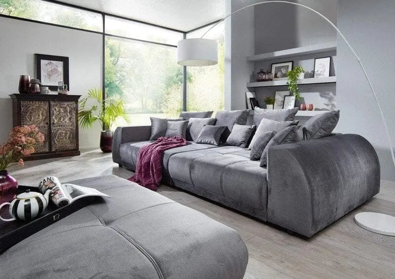 Canapea extensibilă dumonde cu 2 lăzi de depozitare si sezut confortabil din spuma high-density, Verona Royal Antracit 310x100 cm