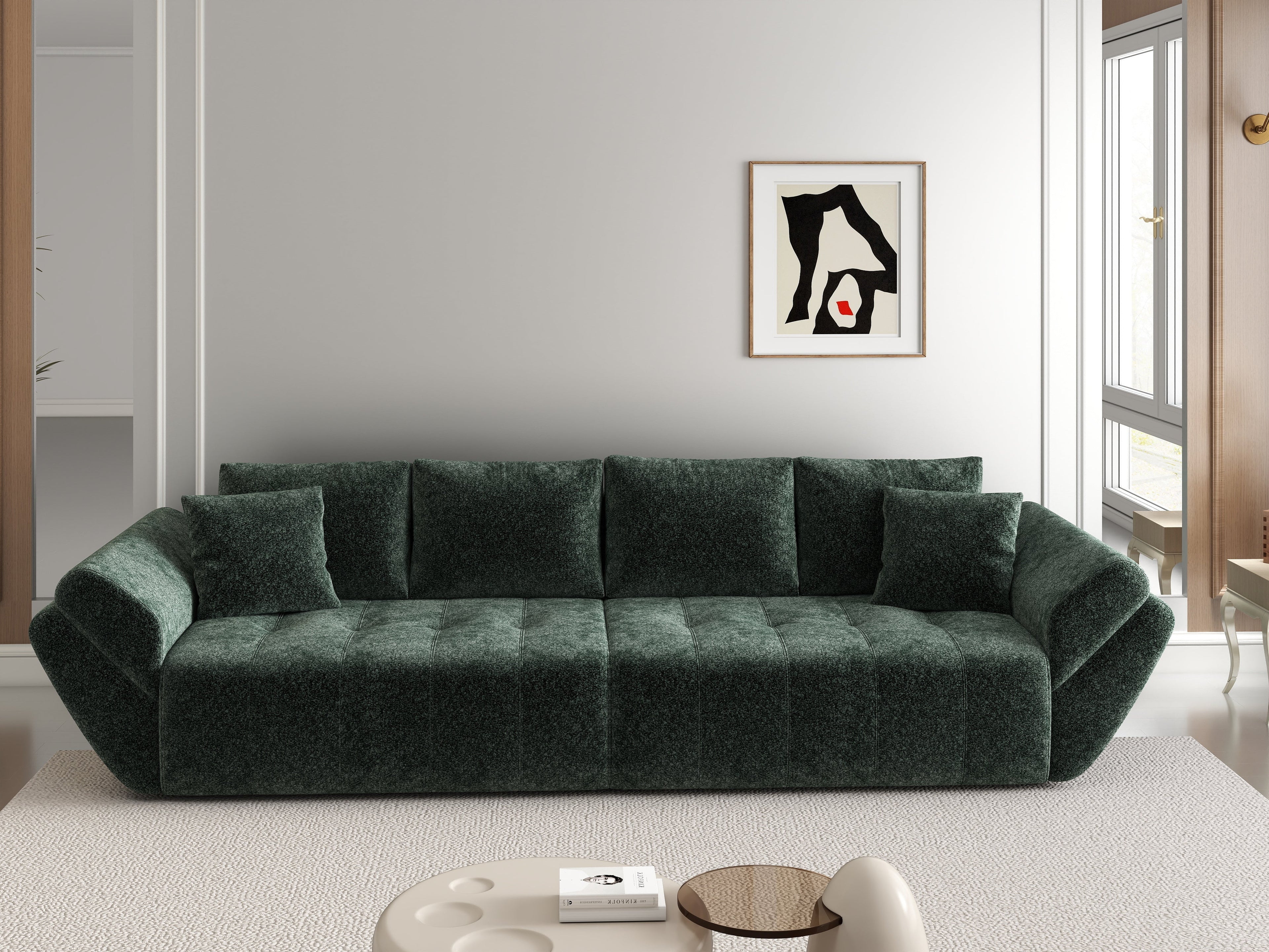 Canapea extensibilă dumonde cu ladă de depozitare si sezut confortabil din spuma high-density, Berlin Euphoria Green 300x100 cm