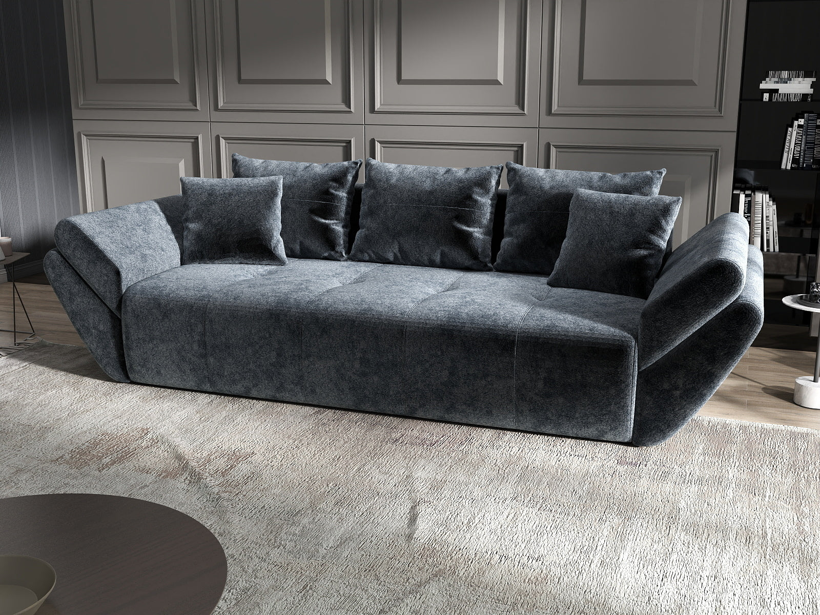 Canapea extensibilă dumonde cu ladă de depozitare si sezut confortabil din spuma high-density, Berlin Euphoria Grafit 250x100 cm