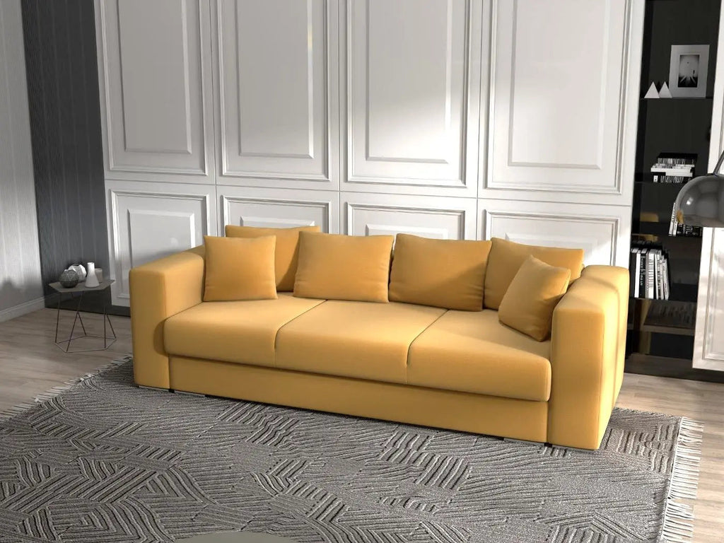 Canapea extensibilă dumonde cu ladă de depozitare si sezut confortabil din spuma high-density, Gloria Royal Muștar  240x100 cm