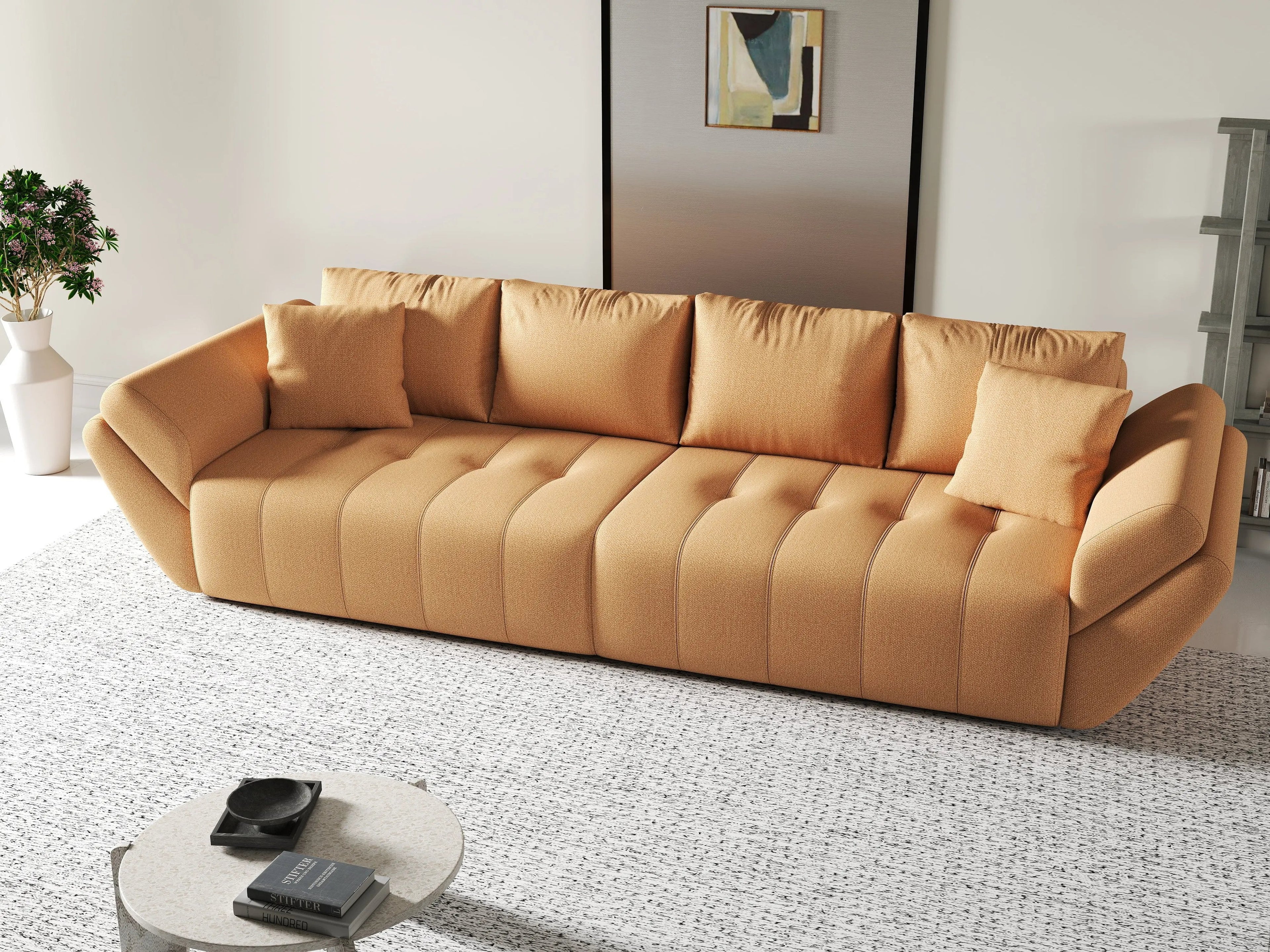 Canapea extensibilă dumonde cu ladă de depozitare si sezut confortabil din spuma high-density, Berlin Enjoy Mango 300x100 cm