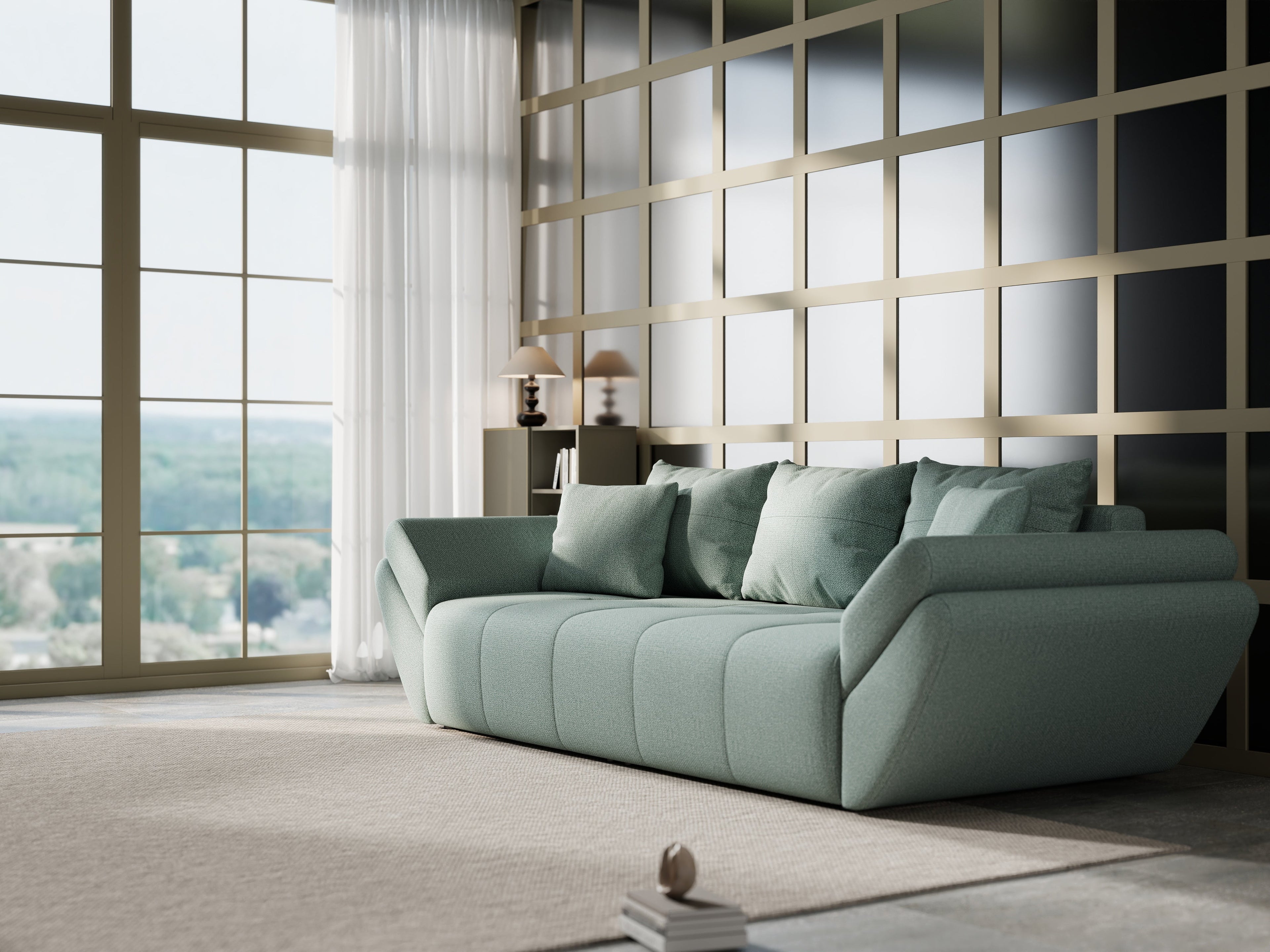 Canapea extensibilă dumonde cu ladă de depozitare si sezut confortabil din spuma high-density, Berlin Enjoy Mint 250x100 cm