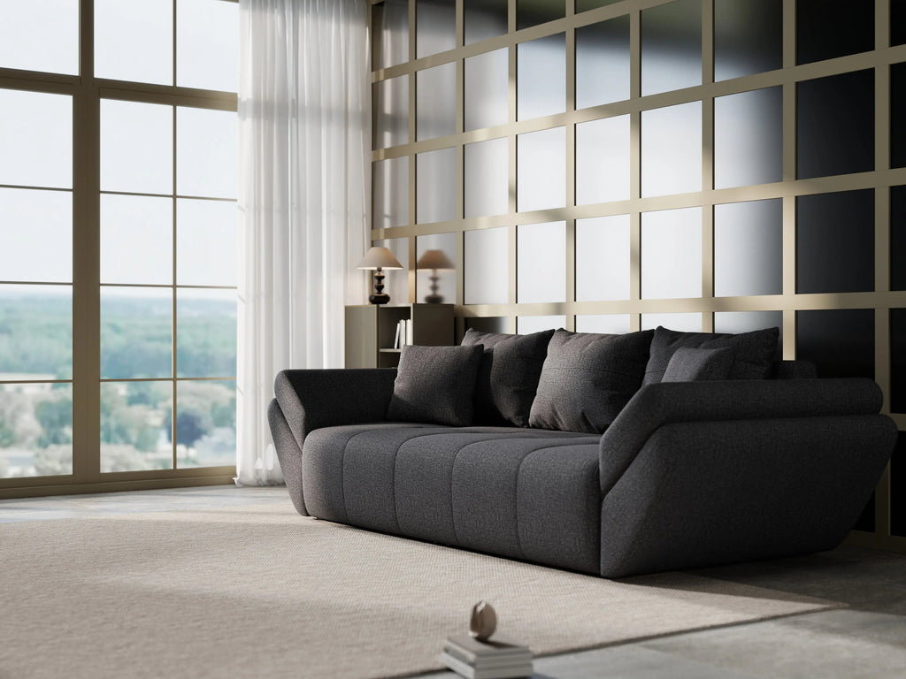 Canapea extensibilă dumonde cu ladă de depozitare si sezut confortabil din spuma high-density, Berlin Enjoy Graphite 250x100 cm